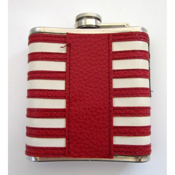 AMERICAN FLAG FLASK USA 6oz Patriotic Stainless Steel Screw Top Stitched Leather - Picture 7 of 14